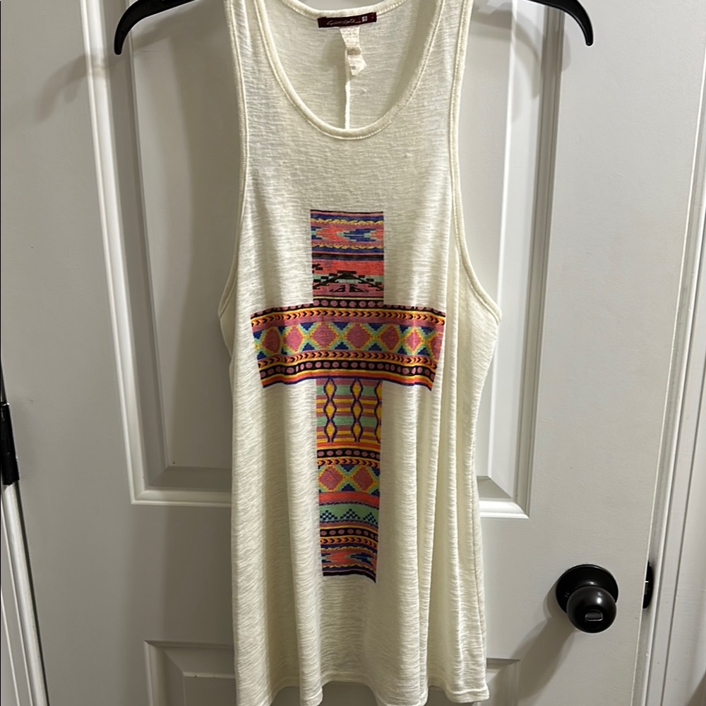 Silverware Cream Aztec Tribal Cross Tank Top